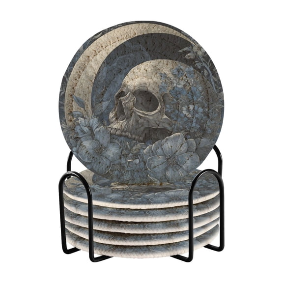 6 Pieces Coil Coasters Bar Coasters Anti-slip Coasters Heat-resistant Coasters Fashion Moon Skull