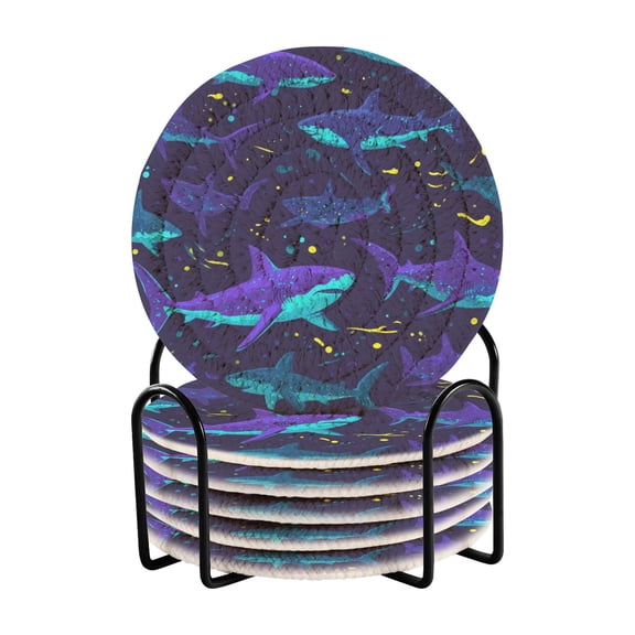 6 Pieces Coil Coasters Bar Coasters Anti-slip Coasters Heat-resistant Coasters Fashion Mystic Deep Purple Shark