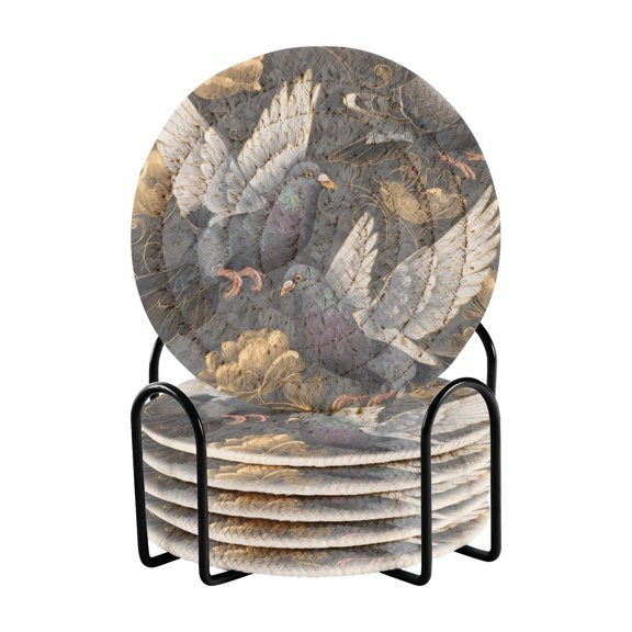 6 Pieces Coil Coasters Bar Coasters Anti-slip Coasters Heat-resistant Coasters Fashion Pigeon Illustration Art