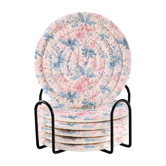 6 Pieces Coil Coasters Bar Coasters Anti-slip Coasters Heat-resistant Coasters Fashion Powder Blue Watercolor