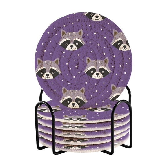 6 Pieces Coil Coasters Bar Coasters Anti-slip Coasters Heat-resistant Coasters Fashion Raccoon Face