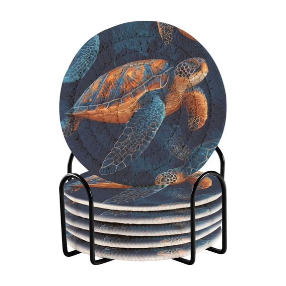 6 Pieces Coil Coasters Bar Coasters Anti-slip Coasters Heat-resistant Coasters Fashion Sea Turtles Seamless Design