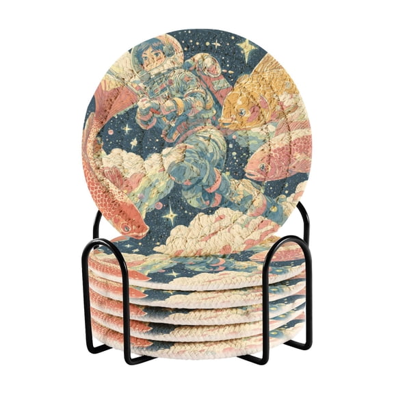 6 Pieces Coil Coasters Bar Coasters Anti-slip Coasters Heat-resistant Coasters Fashion Space Suit Anime