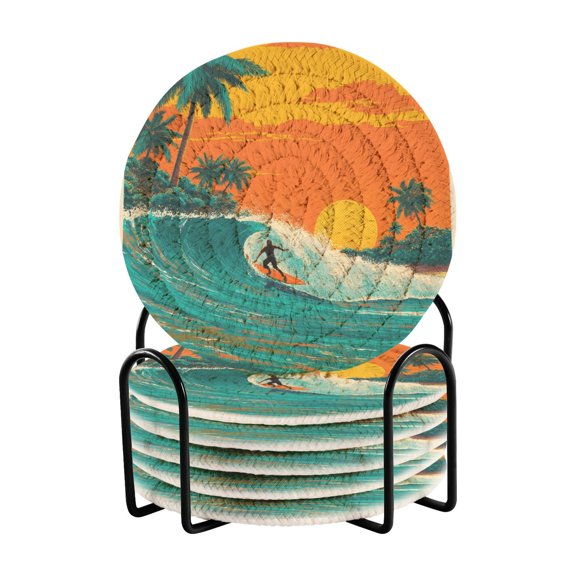 6 Pieces Coil Coasters Bar Coasters Anti-slip Coasters Heat-resistant Coasters Fashion Surfers Ride Ocean Waves