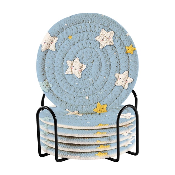 6 Pieces Coil Coasters Bar Coasters Anti-slip Coasters Heat-resistant Coasters Fashion White Star Pattern