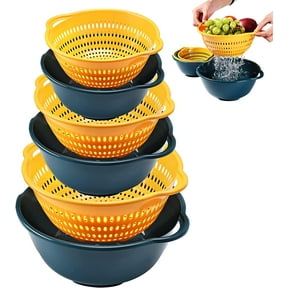 6 Pieces Colander with bowl, ,2-in-1 Detachable Plastic Double Layered Kitchen Colander Strainer Set,Food Strainer for Pasta Veggies and Fruits, BPA Free, Dishwasher Safe (3 Size, Blue+Yellow)