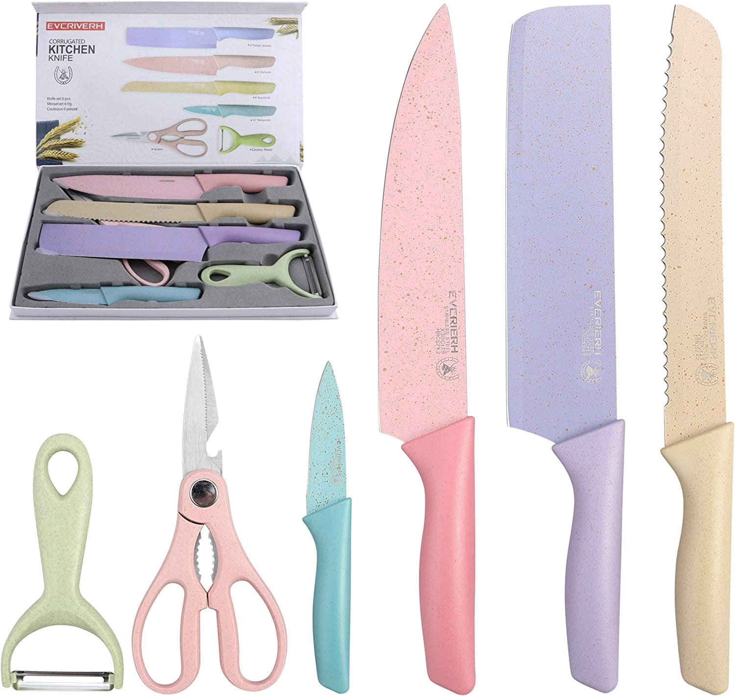 6PCS/Sets Colorful Kitchen Knives Set Stainless Steel Kitchen