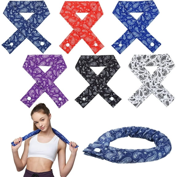6 Pieces Cooling Bandana with Button Neck Cooler Ice Cool Scarf for Women Summer