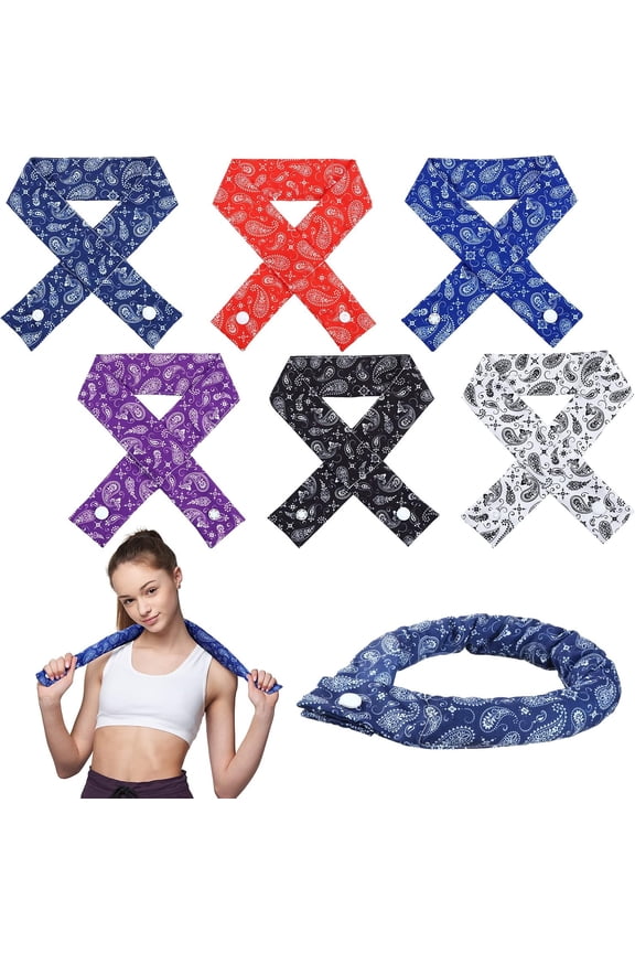 6 Pieces Cooling Bandana with Button Neck Cooler Ice Cool Scarf for Women Summer