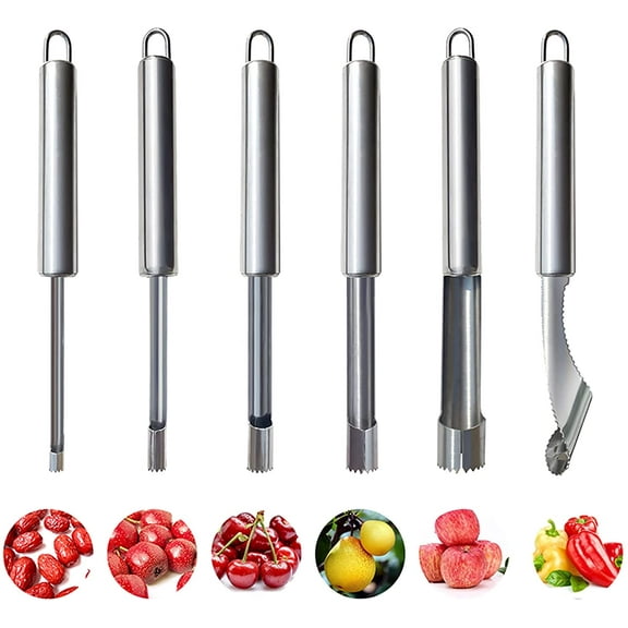 6 Pieces Corer and Pitter Fruit & Vegetable Multi-Function Stainless Corer and Pitter Remover Set for Apple, Pear, Cherry, Jujube, Red Dates, Berry, Chili