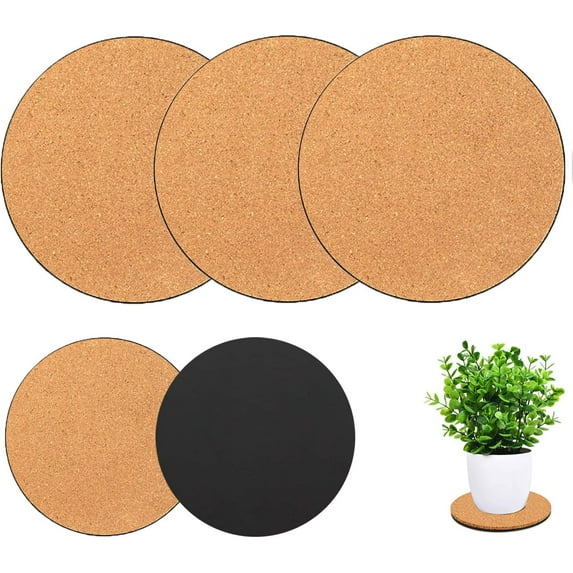 6 Pieces Cork Plant Coasters, 8 Inch Large Cork Plant Mats Cork Coasters for Plants, Plant Coasters for House Plants Indoors, Flower Pot Coasters,DIY Craft Project (Nude & Black)