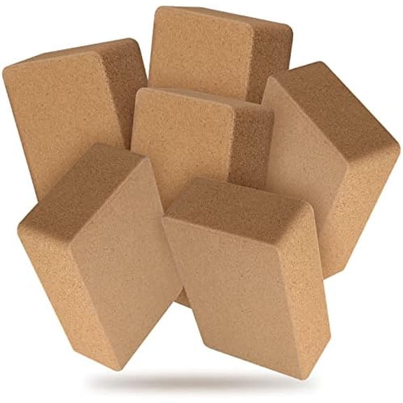 6 Pieces Cork Yoga Brick 9 x 6 x 3 Inches Non Slip Cork Yoga Block Gymnastic Yoga Cube Bricks Supportive Stretching Blocks for Exercise Pilates Workout Fitness Meditation Stability
