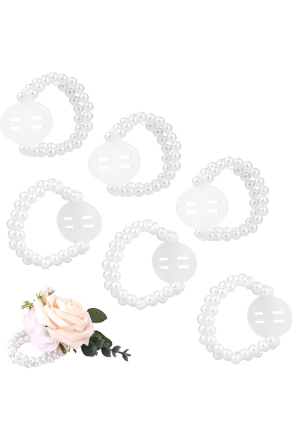 6 Pieces Corsage Wristlet Bands, Elastic Corsage Bracelet Handmade Stretch Pearl Corsage Wristband DIY Flower Bracelet for Women Girls Bridal Wedding Prom Party Accessories