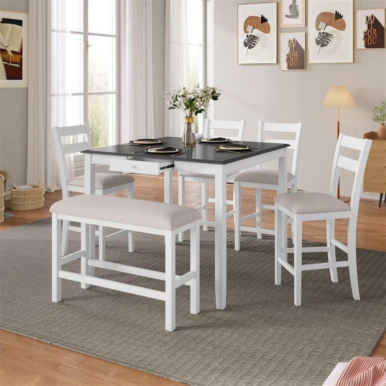 White square dining store table set