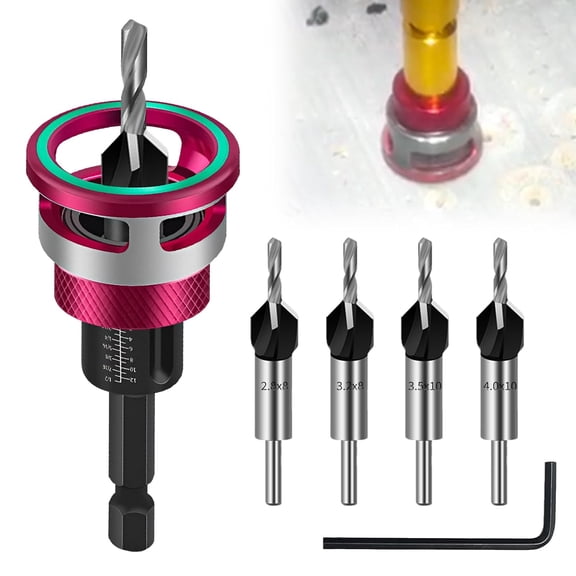 6 Pieces Countersink Drill Bit Set, Countersink Wood Drill Bit with Depth Stop, Drill Countersink with 1/4 Inch Hex Shank, Made of HSS-M2, Precise Drills