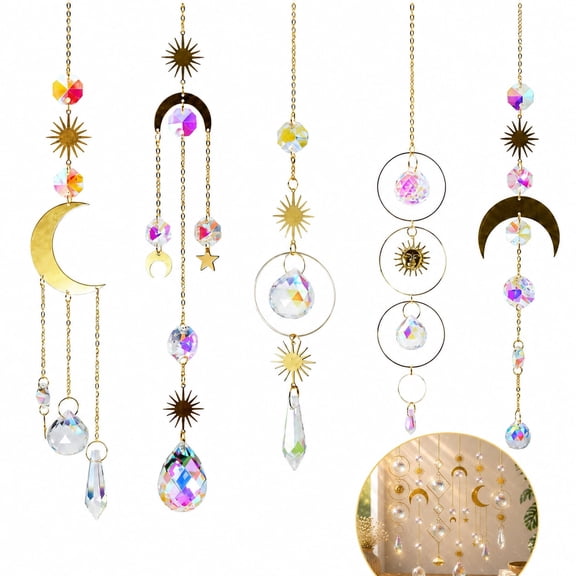 6 Pieces Crystal Sun Catcher Rainbow Maker Hanging Pendant, Boho Aesthetic Garden & Balcony Decor