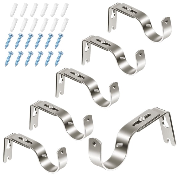 6 Pieces Curtain Rod Brackets General Adjustable Curtain Rod Holder Wall Bracket Hooks Outside Mounted Blinds Curtain Rod Bracket with Screws for 1 Inch Diameter Curtain Rod (Black)