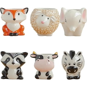 Cute Animal Succulent Planter Pot with Drainage Hole, Cartoon Cow Elephant Ceramic Flower Plant Pot Tiny Flower Planter Cactus Container Indoor Outdoor Office Home Decor