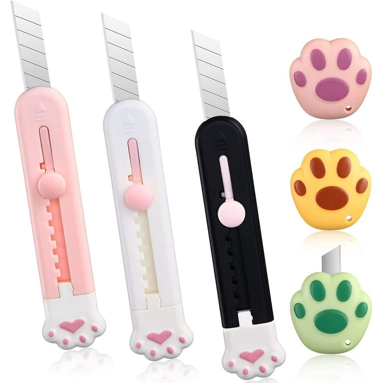 6 Pieces Cute Box Cutter Retractable Kawaii Knife Utility Kitty Letter  Opener Cat Lovely Paw Box Cutter Knife Portable Cartons Cardboard Cutter  with Hole for Office Packages Opener Home 