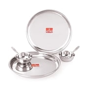 6 Pieces Dazzle Series Stainless Steel Dinnerware/Dinner Set - 2 Thali, 2 Bowl, 2 Spoon, Food Grade Quality Kitchen Set Use for Home, Restaurants & Outdoor - Silver,Solid