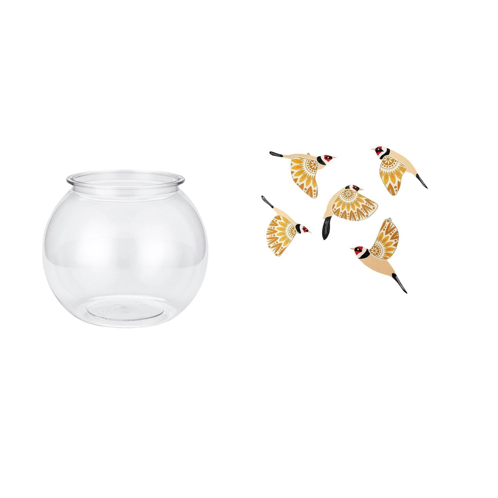 6 Pieces Desktop Aquarium Tank Transparent Fish Bowl Vase Wooden Bird Wall Art PP Material Home Office Decor for Adults