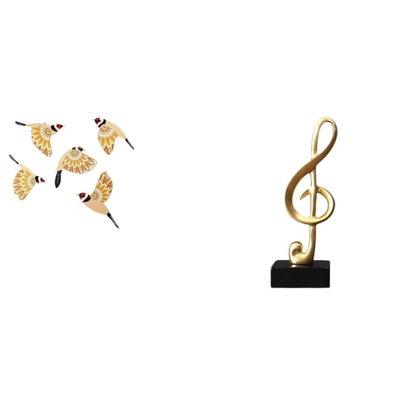 6 Pieces Desktop Figurine Music Note Sculpture Wooden Bird Wall Art Resin Construction Gift for Living Room Decor