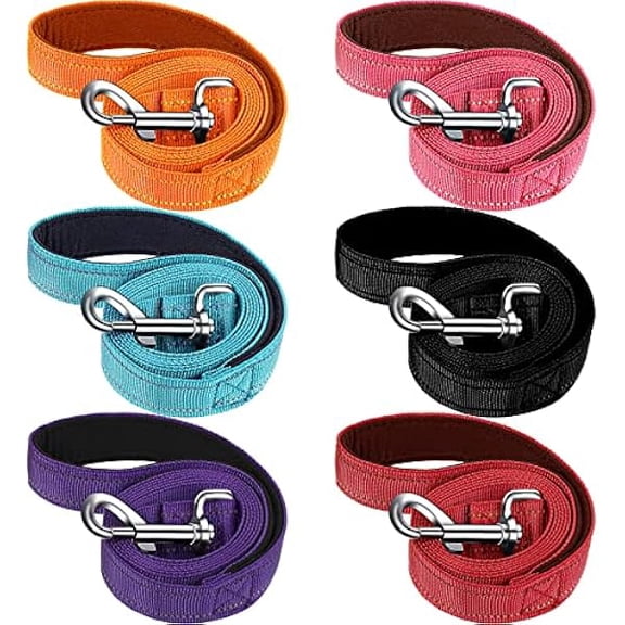 6 Pieces Dog Leash Bulk for Medium and Large Dog, Heavy Duty Nylon Pack Dogs Leashes Padded Handle Double Sided Reflective Puppy Collar for Walking, Training, 5 Feet(Classic)