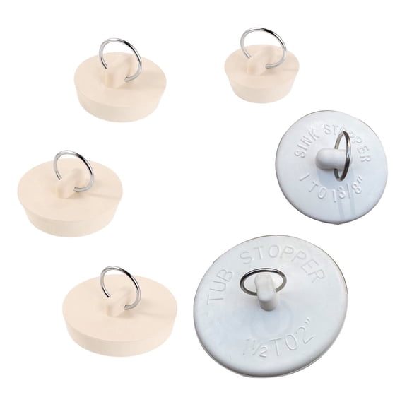 6 Pieces Drain Stopper, Rubber Kitchen Sink Drain, Sink Stopper Drain Plug with Pull Ring for Kitchen, Bathtub, Bathroom and Laundry Sink in 6 Different Sizes, White