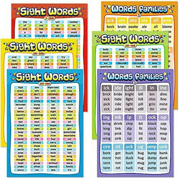 6 Pieces Educational Posters Word Families Educational Charts Classroom