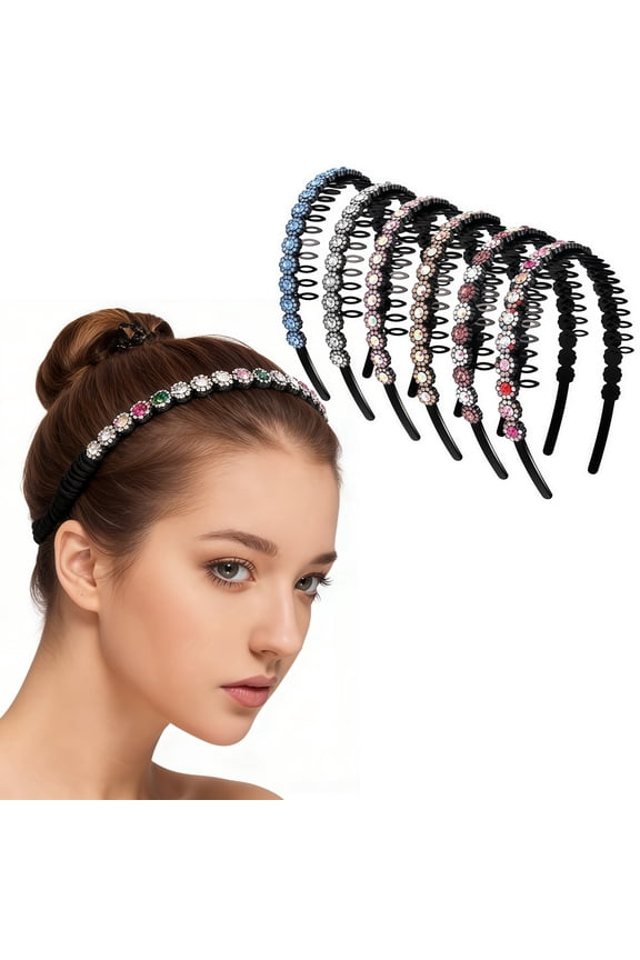 6 Pieces Elastic Rhinestone Beaded Headband for Women, Shiny Crystal Comb Hairband, Non-Slip Hair Band Hair AccessoriesMulticolor