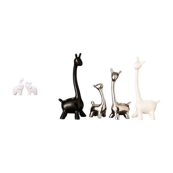 6 Pieces Elephant Giraffe Deer Statues Resin Ceramic Material for Home Office Tabletop Decoration