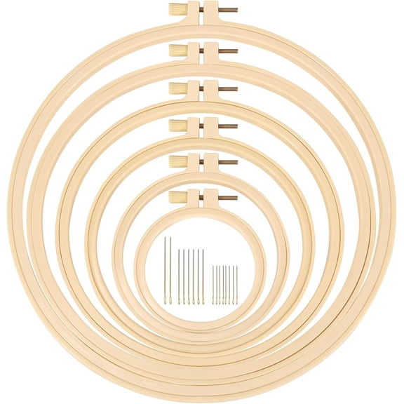 6 Pieces Embroidery Hoops 3 to 10 Inch Cross Stitch Hoop with 16 Needles for Embroidery, Punch Needle, Craft Sewing and Ornaments