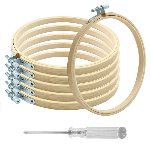 6 Pieces Embroidery Hoops, Bamboo Frame Circle Cross Stitch Hoop Ring Embroidery Hoops Set for Embroidery and Cross Stitch (Bamboo, 8 Inch )