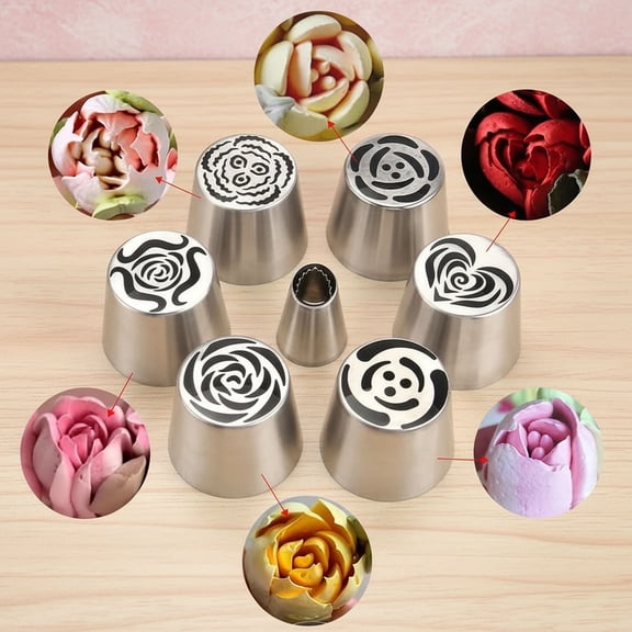 6 Pieces Extra Large Stainless Steel Russian Tulip Marshmallow Icing Tips Kit, Cupcake Dessert Piping Nozzles Set, Russian Icing Tip for Cake Decorations, Pastry Baking Tools