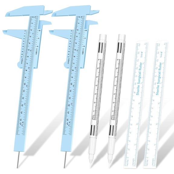 6 Pieces Eyebrow Tools Eyebrow Measuring Ruler Microblading White Marker Pen with Paper Ruler Skin Marker Permanent Makeup Position Mark Tools for Lips Skin
