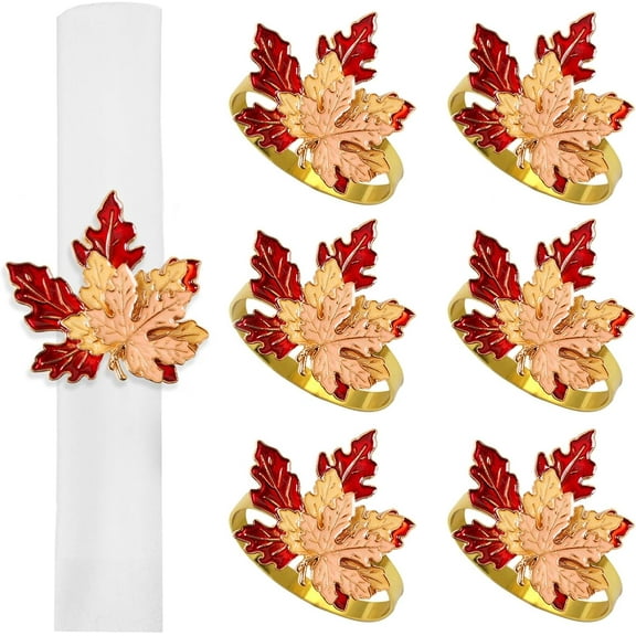 6 Pieces Fall Napkin Rings, Thanksgiving Maple Leaf Napkin Rings, Fall Metal Napkin Ring Buckles, Autumn Table Decor for Thanksgiving Halloween Home Wedding Party Dinner