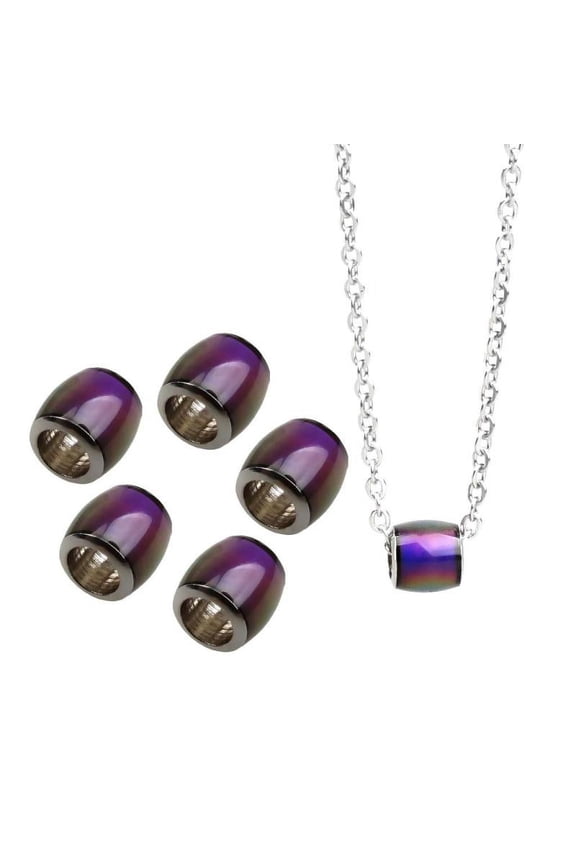6 Pieces Fancy Color Change Mood Sensitive Barrel Beads with 50cm Long Chain Necklace