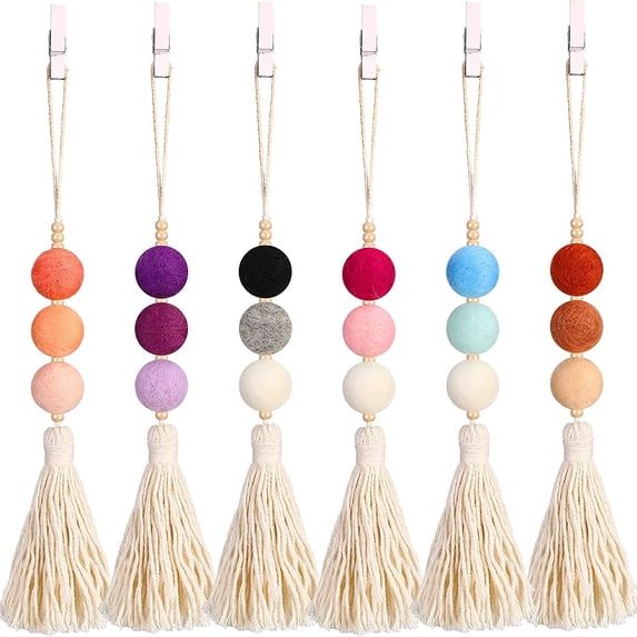 6 Pieces Felt Ball Car Diffuser Plant Essential Oil Car Tassel Hanging Bead Incense Diffuser Colorful Charming Vent Clip Car Interior Decorations (Vivid Colors)