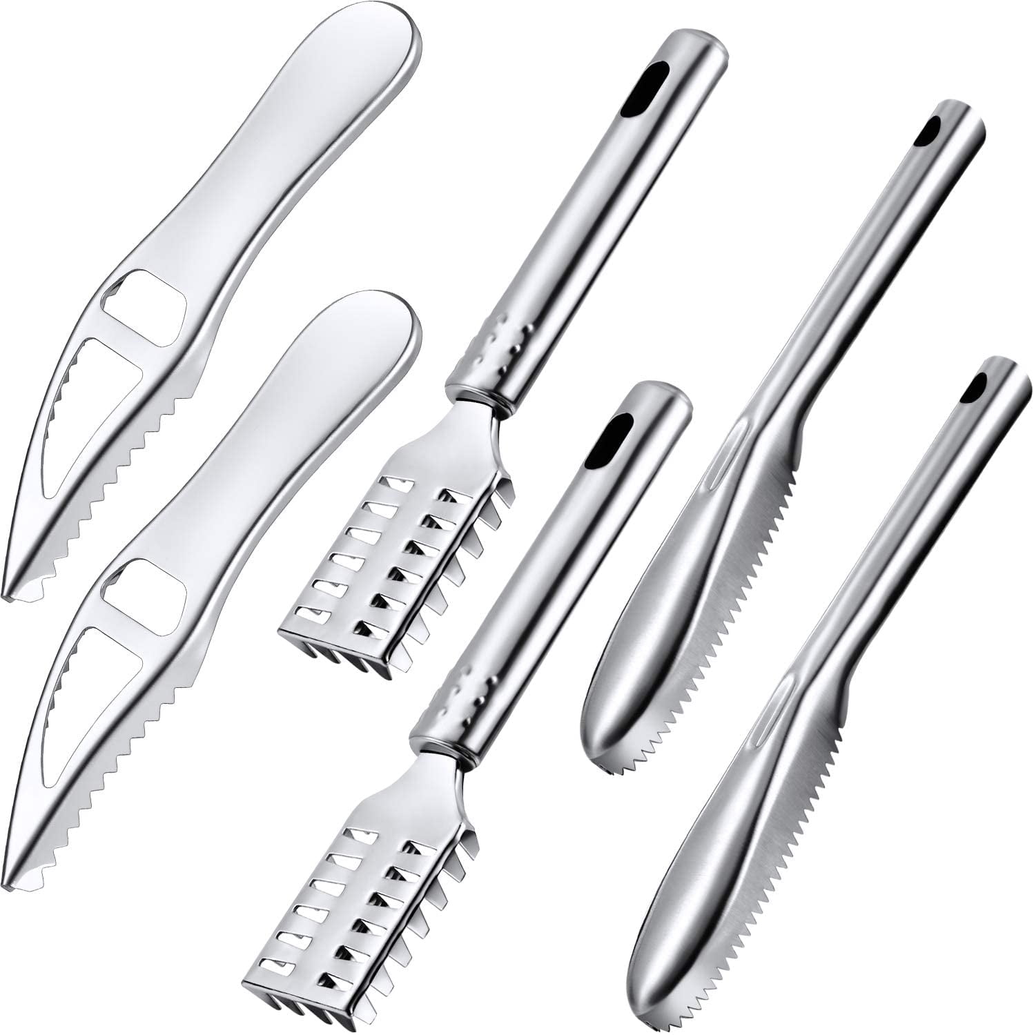 6 Pieces Fish Scaler Remover Brush Stainless Steel Sawtooth Scarper Remover with Handle Multi-functional Bottle Opener for Kitchen Tool Faster and Easier Fish Scales Skin Removing Peeling