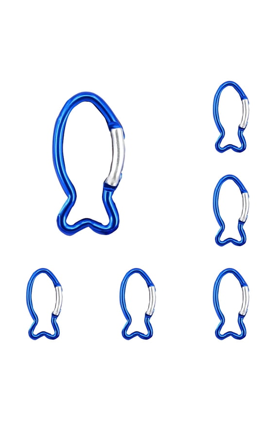 6 Pieces Fish Shape Locking Carabiner 2.44 Inch, Metal Spring Hook Clip for Camping Fishing Hiking Traveling, Compact Lightweight Keychain Buckle for Outdoor Gear, Keychains, Blue