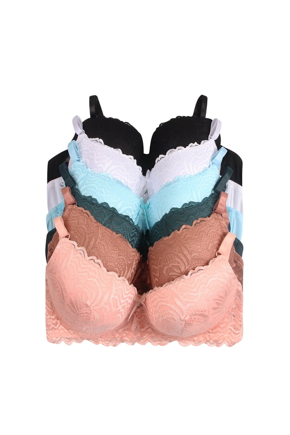 6 Pieces Full Coverage Underwire Push Up Bras B C Cup Bra 38C