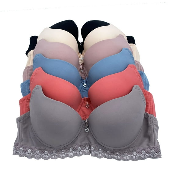 6 Pieces Full Cup Embroidery Demi Plain/Lace Push Up B/C Bra (34C)
