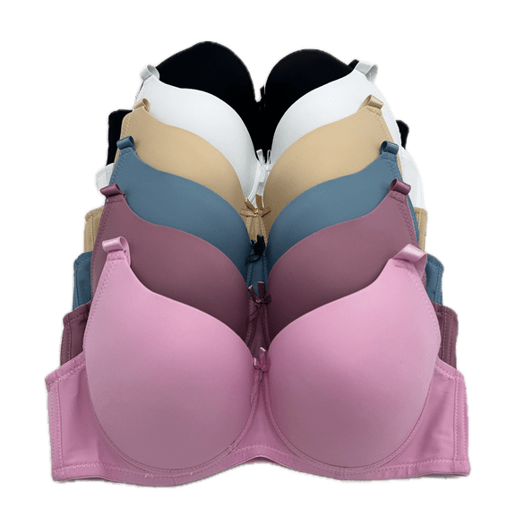 6 Pieces Full Cup Embroidery Demi Plain/Lace Push Up B/C Bra (38B)