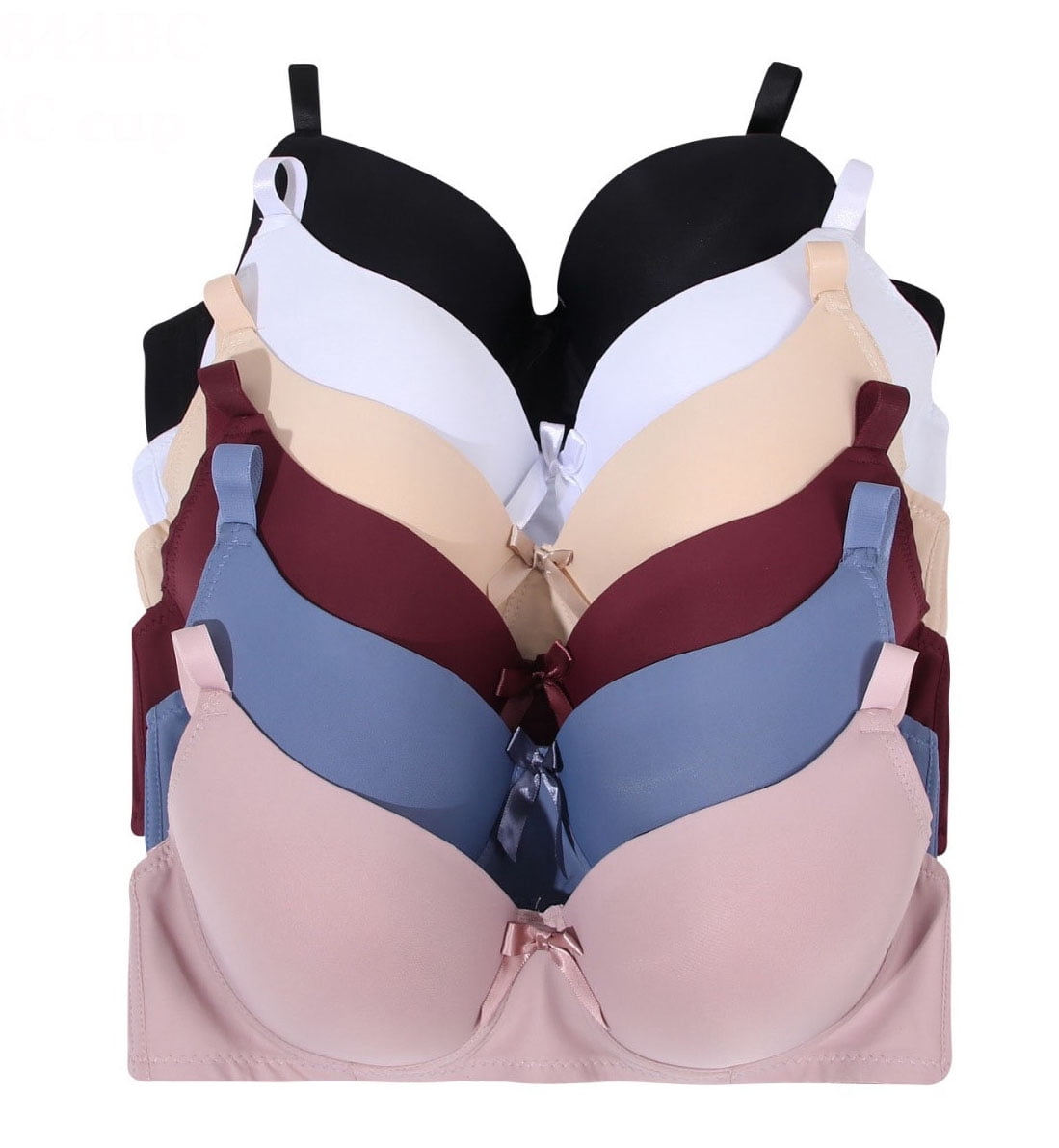 6 Pieces Full Cup Embroidery Demi Plain/Lace Push Up B/C Bra (38C)