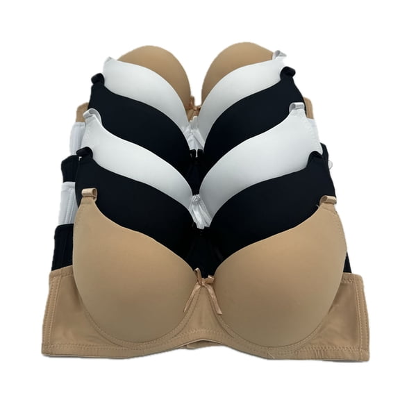 6 Pieces Full Cup Embroidery Demi Plain/Lace Push Up Bra B C Cup (34B)