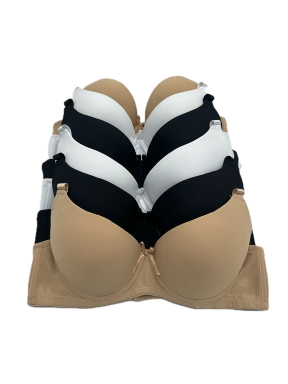 6 Pieces Full Cup Embroidery Demi Plain/Lace Push Up Bra B C Cup (34B)