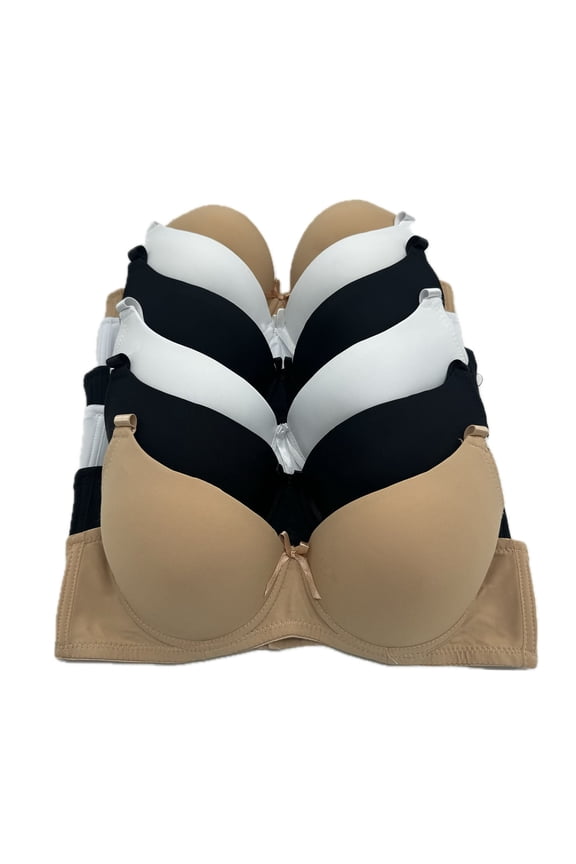 6 Pieces Full Cup Embroidery Demi Plain/Lace Push Up Bra B C Cup (34C)