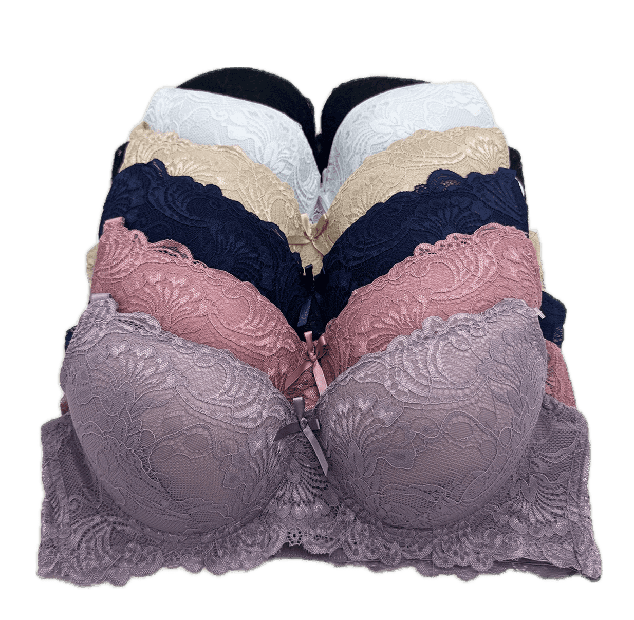 6 Pieces Full Cup Embroidery Demi Plain/Lace Push Up Bra B C Cup