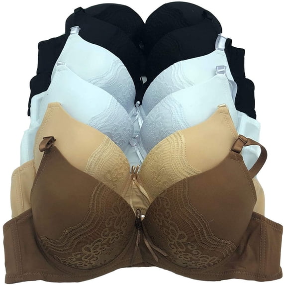 6 Pieces Full Cup Lace Gentle Push Up Pushup B/C Bra (36C)