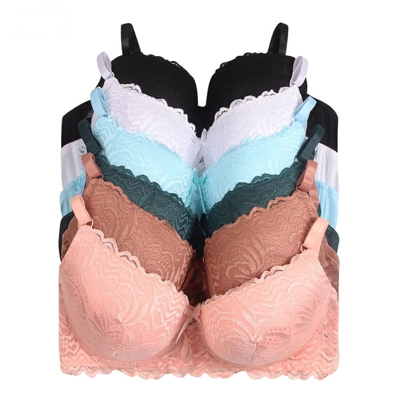 6 Pieces Full Cup Lace Gentle Push Up Pushup B/C Bra (38B)